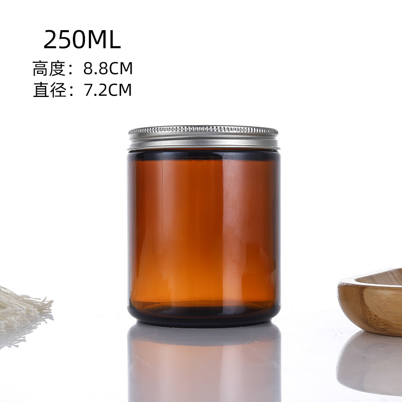 250ml taza de vela de vidrio marrón aromaterapia diy taza vacía con tapa botella de vela de vidrio transparente candelero fragancia taza vacía