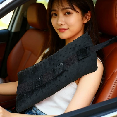 Anti-Wear, Anti-Stomach, Universal Car Decoration – Seat belt shoulder pad - black-with-pocket-220g-40204cm