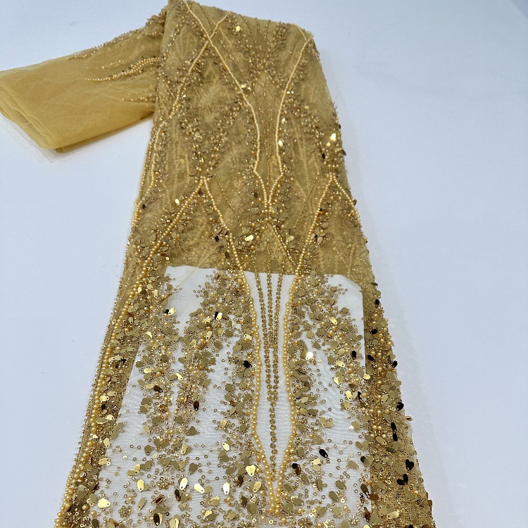 Tubo de bordado de perlas vestido de boda tejido de bordado de esquinilla pesada bordado de perlas tela de bordado de tela de rendimiento de escenario ropa de niños