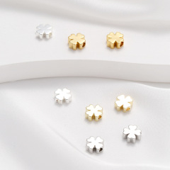 銅メッキ18k真金保色光沢面双穴珠ネックレスブレスレットビーズ四葉草愛ビーズdiyアクセサリー