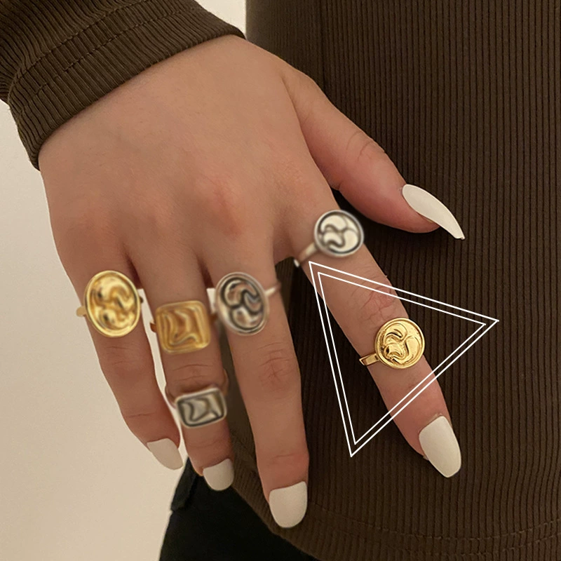 (Cross-border trading), fashionable one size retro golden ring, on index finger, simple and elegant design