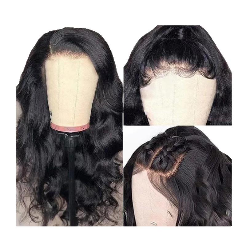 Peluca negra de ondas largas 134 con encaje frontal para cosplay, peluca transfronteriza