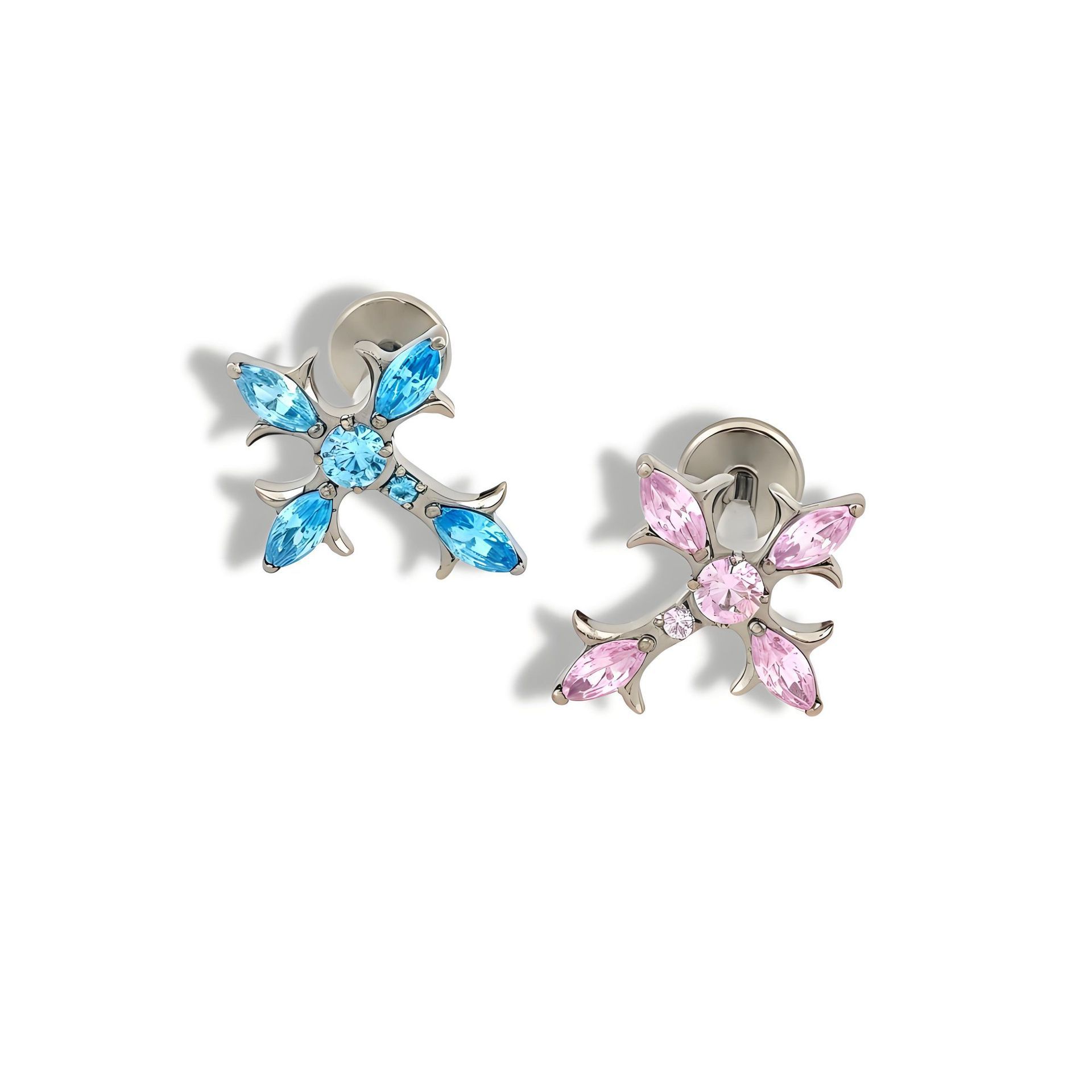 Silver pointed spike labret stud material detail