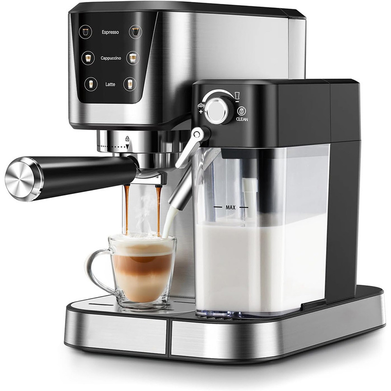 Cross-Border Stainless Steel Espresso Machine with Automatic Milk Frother, Smart Touch Screen, Latte Cappuccino