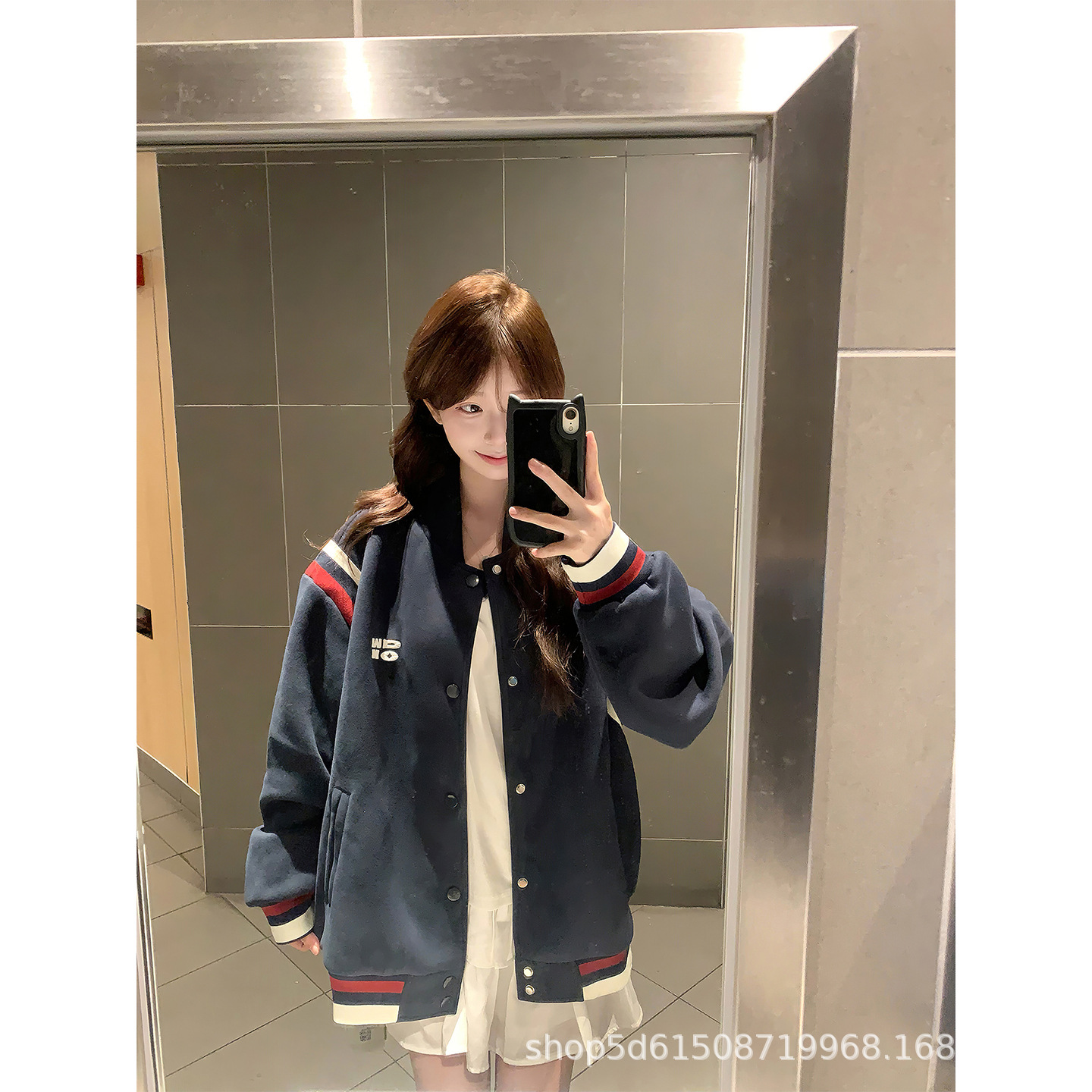 美式复古撞色刺绣棒球服外套女2025新款秋冬加绒加厚宽松开衫夹克