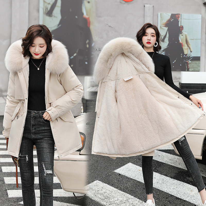 Cross-Border Trendy Parka for Women, Short Style, New Winter Korean Version, Loose Fashion, Large Fur Collar, Thick Plush Casual Cotton Coat