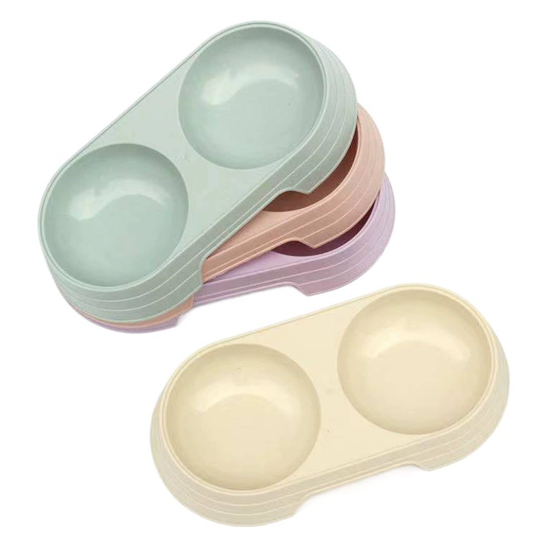 Двойная миска для домашних животных Соломка из пшеницы Овальная миска для кошек и собак, посуда для еды и питья двойного назначения рисовый таз Товары для домашних животных