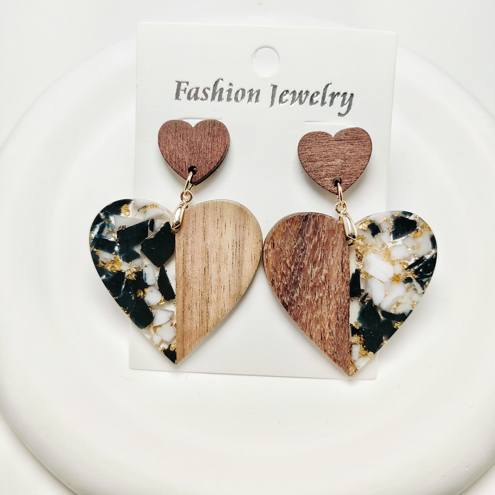 12g Weight Steel needle Ear Needle Material Drop Earrings Classification 1 Pair Quantity Holiday, Daily Occasion Acrylic, Wood, Resin Material Heart Shape Pattern Women's Gender Stoving Varnish Design Casual, Simple Style Style 1 Pair Casual Simple Style Heart Shape Stoving Varnish Arylic Wood Resin Drop Earrings 2
