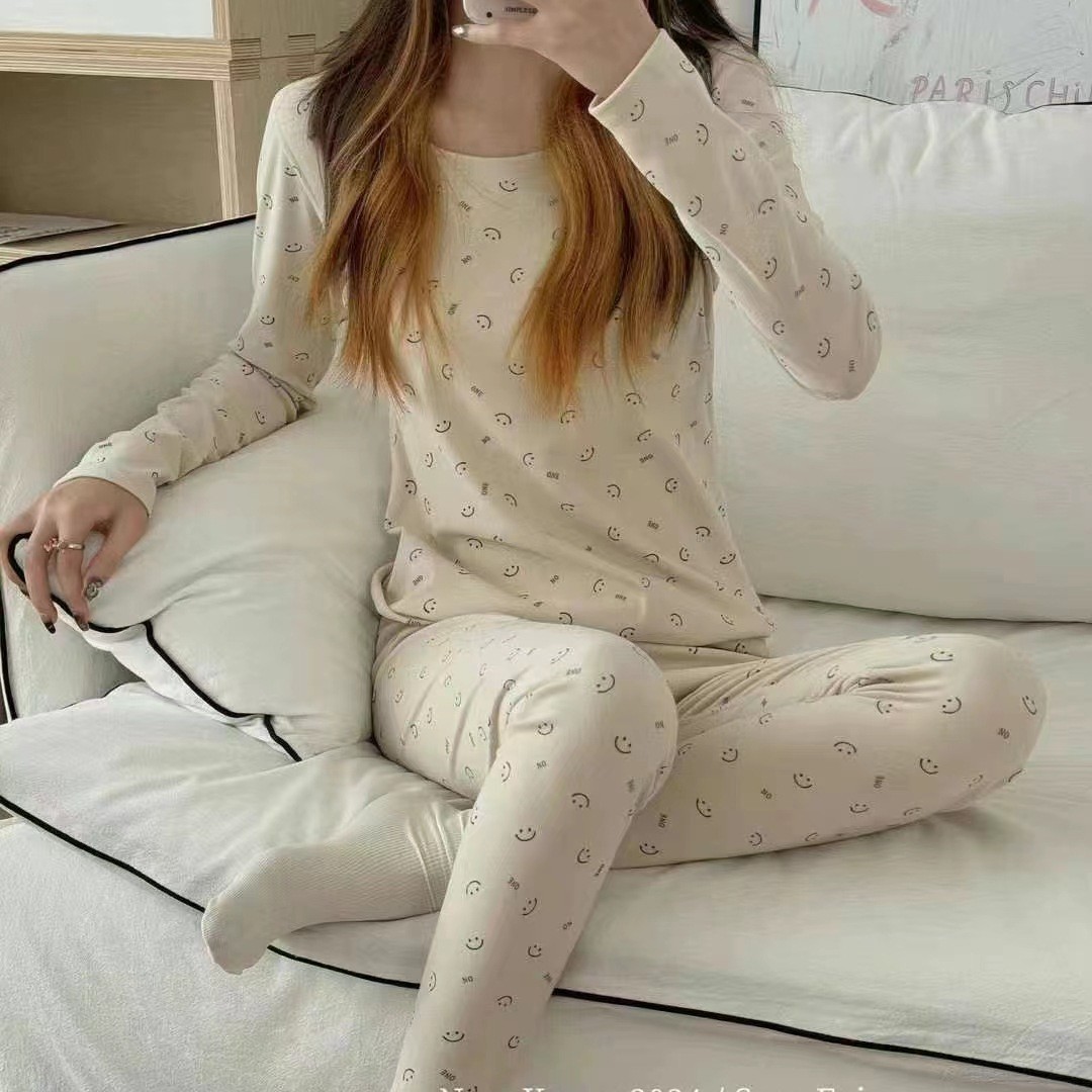 秋冬德绒保暖内衣套装仙女印花秋衣秋裤加厚磨毛修身弹力打底睡衣