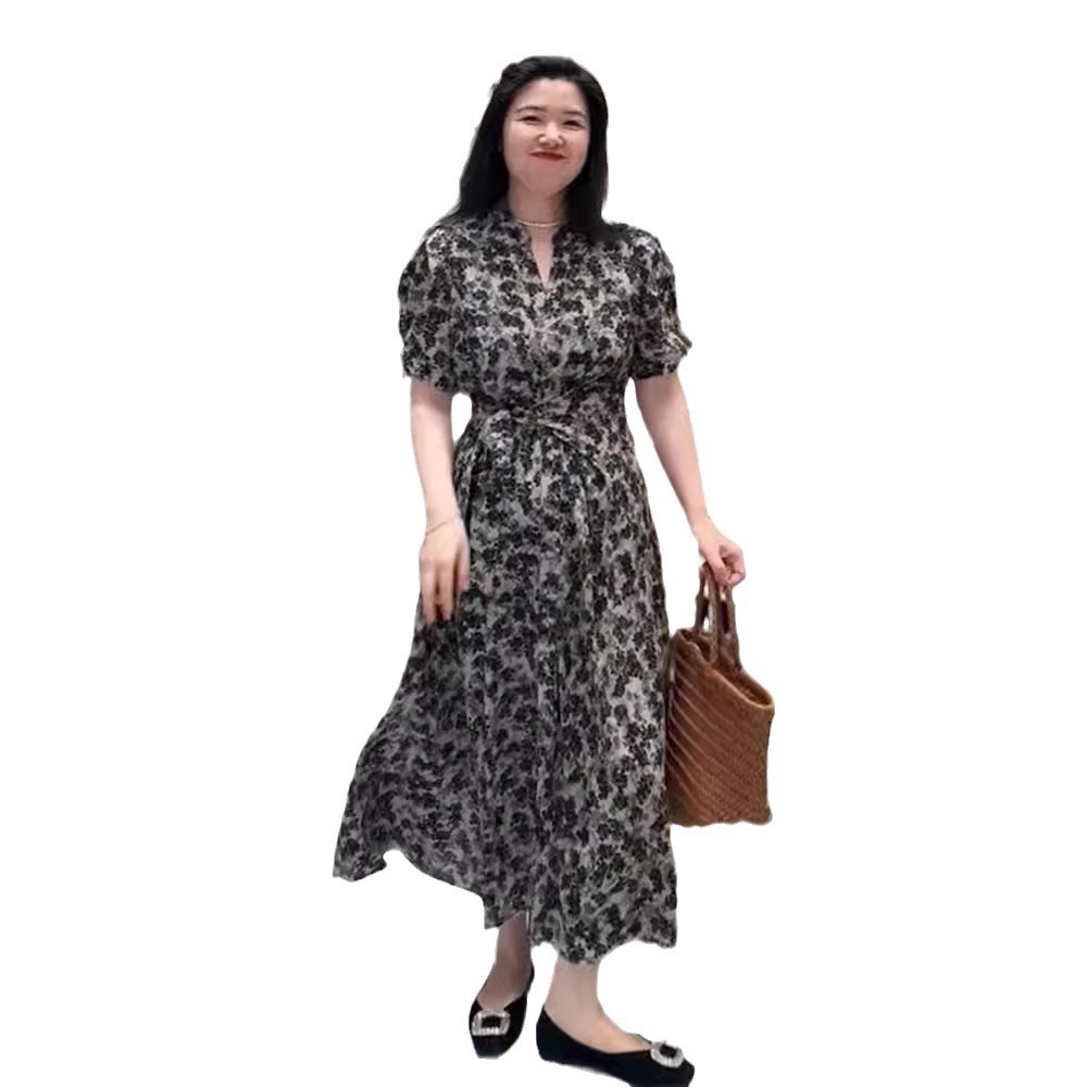 Đầm maxi hoa nhí phong cách Pháp chất liệu chiffon tay ngắn thắt eo — Hoa nhỏ