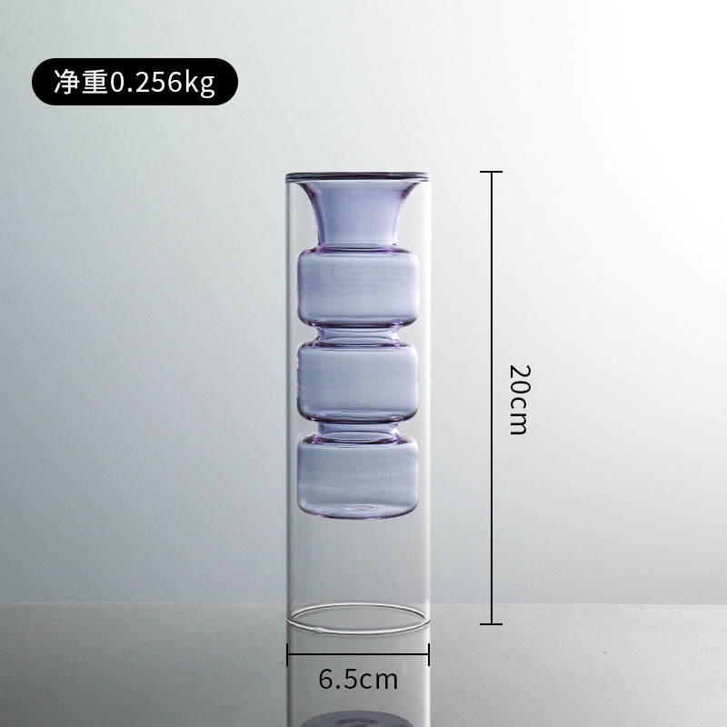 Nórdico simple doble capa colorido arreglo floral florero de vidrio sala de estar decoración escritorio creativo personalizado hidropónico decorativo florero
