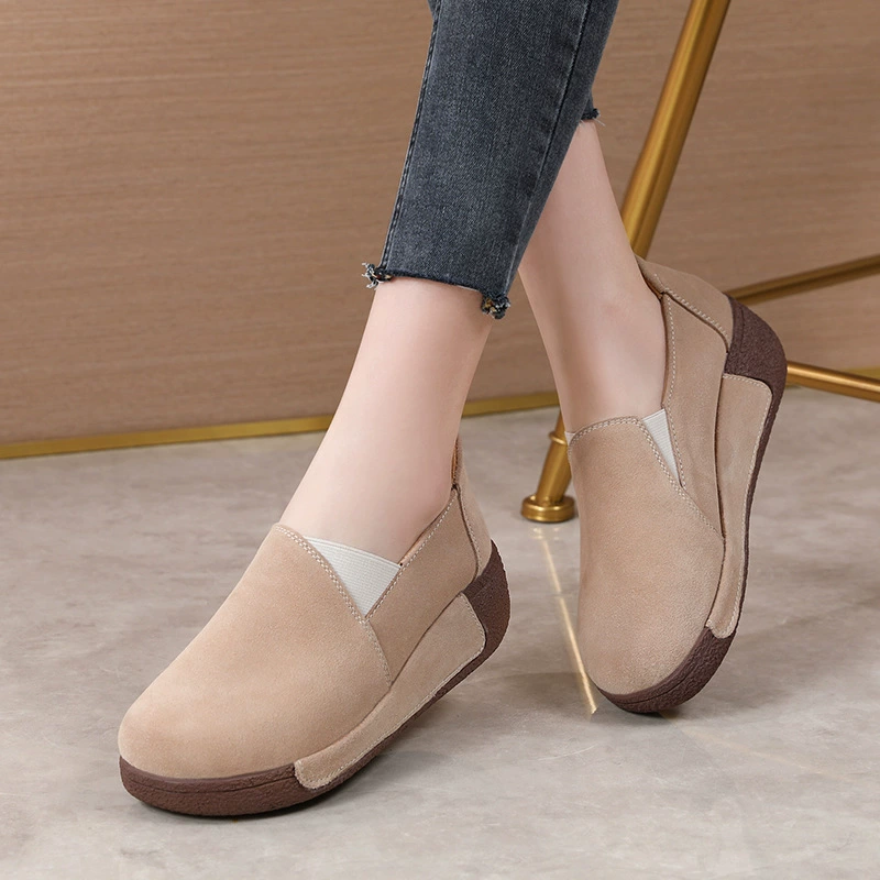 2022 осень-зима Новые кроссовки из воловьей кожи Модные кроссовки на платформе в Корейском стиле, женские одиночные туфли, обувь для мам, повседневная женская обувь