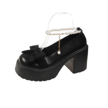 Platform Block Heel Women's Shoes 2025 Spring Summer French Stylish Height Increasing Small Leather Shoes