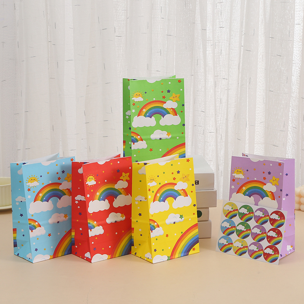 无提手彩虹礼品袋卡通儿童节派对糖果包装纸袋童趣生日伴手礼纸袋