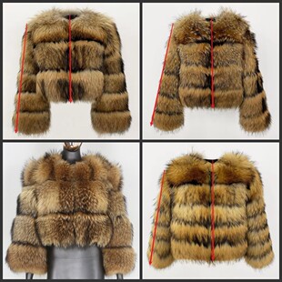 Cross-Border European and American New Fur Outwear Spliced Imitation Fur Raccoon Fur Women's Winter Outwear Aliexpress Spot