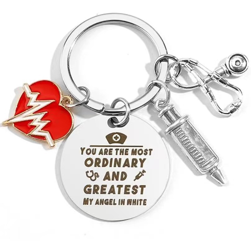 Letter, Heart Shape, Syringe Pattern Modern Style Letter Heart Shape Syringe 201 Stainless Steel International Nurses Day Unisex Keychain