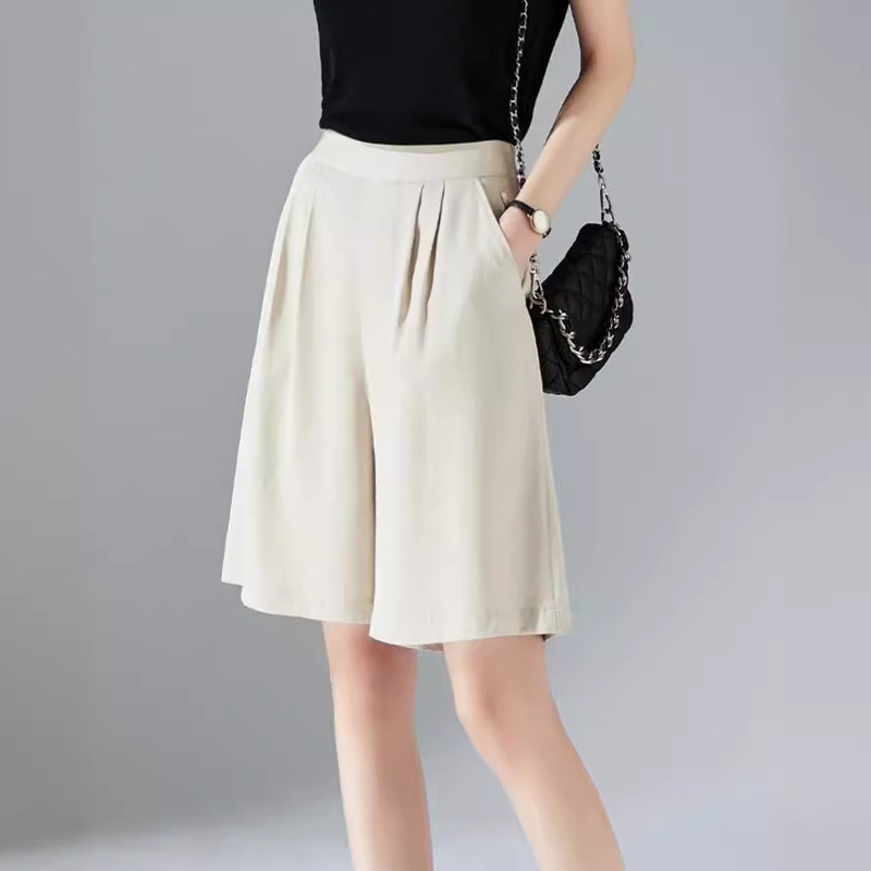 Tencel Shorts Women's Summer 2024 New Fashion Retro High Waist Wide Leg Casual Niche Women's Pants