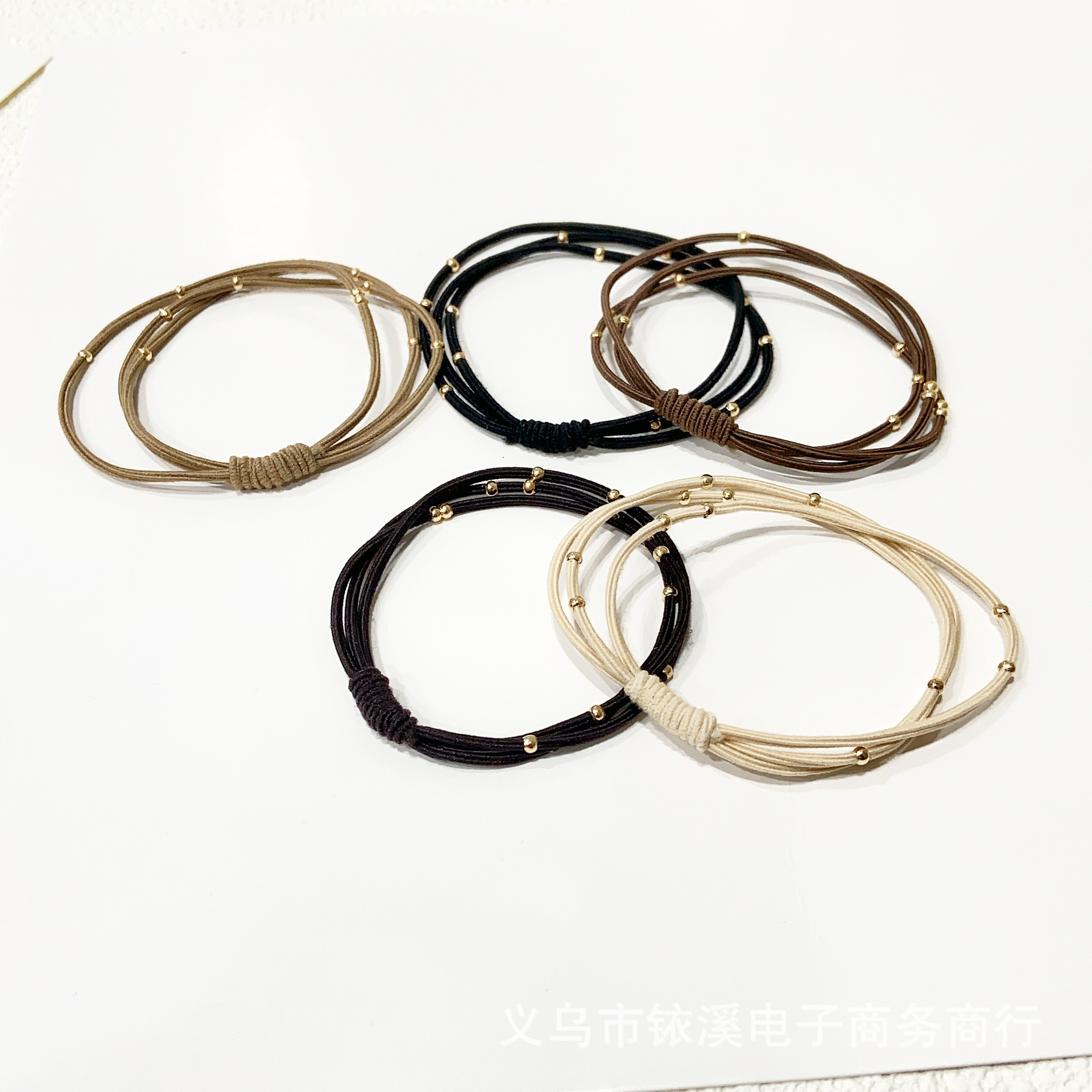 Handmade Beaded Small Gold Beaded Hair Ring Three-layer Simple Fresh Bohemian Style Hair Ring Rubber Band Bracelet Hair Accessories