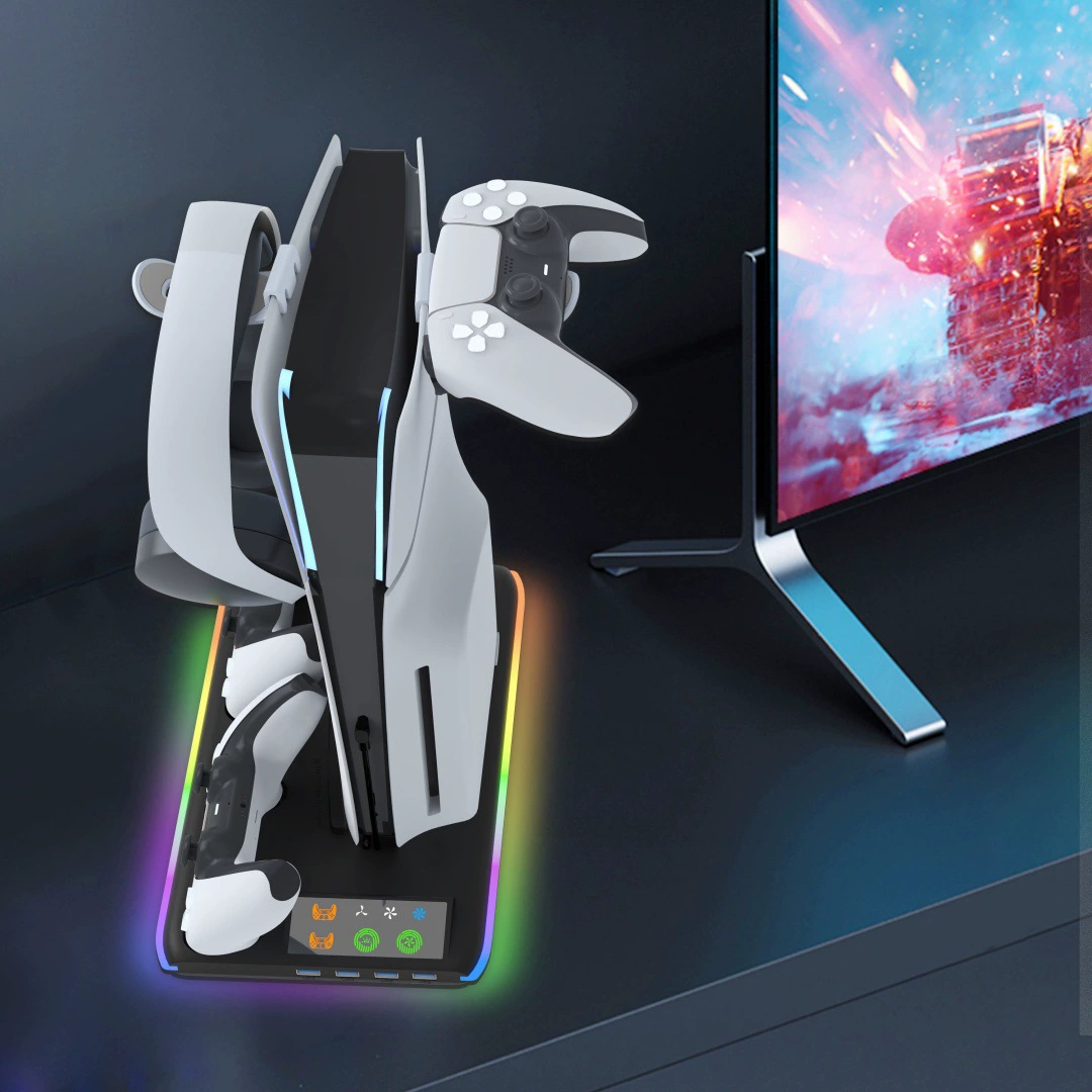 PS5/SLIM общие - многофункциональная база охлаждения PS5 игра рукоять полноцветная подсветка хранилище