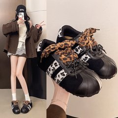 丑萌豹纹德训鞋女ins潮2025早秋新款复古拼色小众内增高休闲鞋女