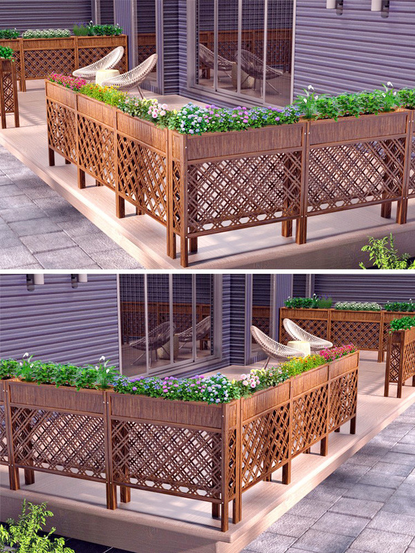 Partition Flower Stand Outdoor Courtyard Fence Wooden Fence Indoor Guardrail Restaurant Plastic Wood Flower Stand Balcony Flower Pot Shelf Large