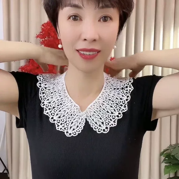 【Pearl Lace Fake Collar】Korean-Style Lace Women's Hollow-Out Cotton Silk Shawl Summer Sun Protection Fake Collar Versatile