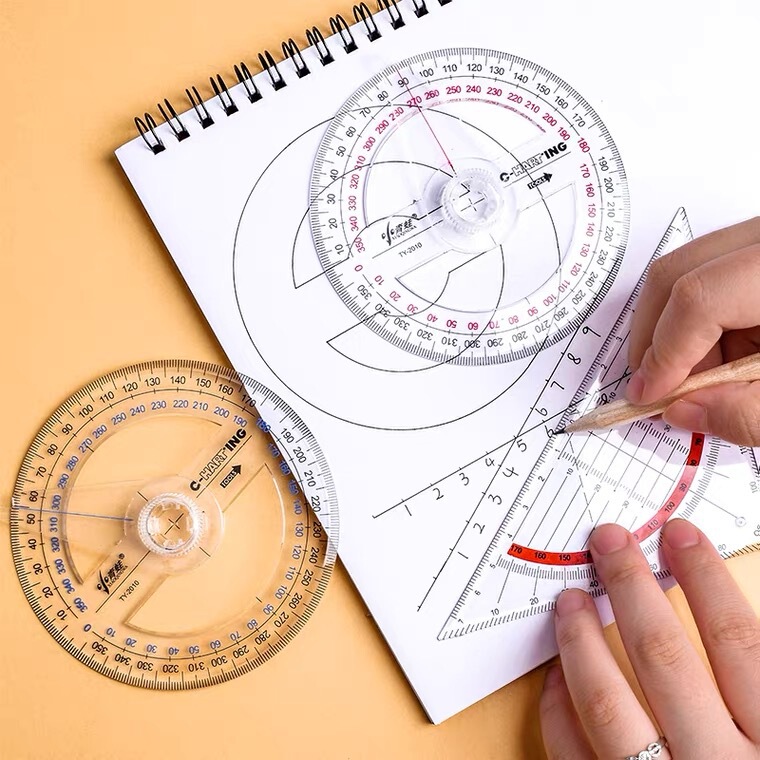 Student 360-degree protractor multi-function ruler triangle plate with parallel lines angle coordinates Full Circle semicircle measuring ruler