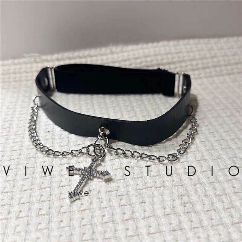 [20,000 People Collection] "Bling Cross" Punk Chain Pu Leather Rock Music Festival Dance Performance