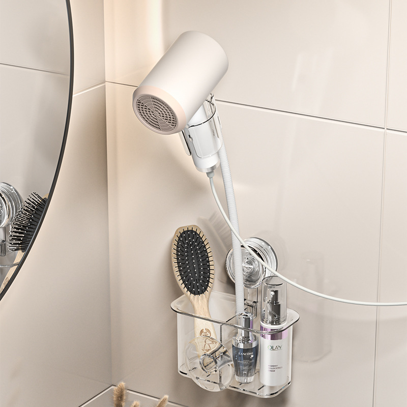 Estante de secador de pelo perezoso, sin perforación, soporte de secador de pelo montado en la pared del baño, estante de almacenamiento del conducto de aire del baño