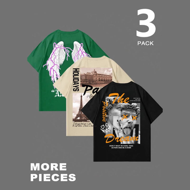 3-Pack of Cross-Border Men's Short-Sleeved T-Shirts, Shipped in 3 Packs, Non-Individually Packaged, New Summer Style, Loose Fit, Breathable for Summer 3-Pack of Cross-Border Men's Short-Sleeved T-Shirts, Shipped in 3 Packs, Non-Individually Packaged, New Summer Style, Loose Fit, Breathable for Summer