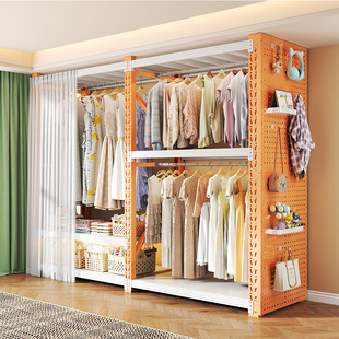 Open Clothes Rack Bedroom Storage Cabinet Simple Assembly Floor-Standing Storage Rack Coat Rack Hole Board Shelf Wardrobe