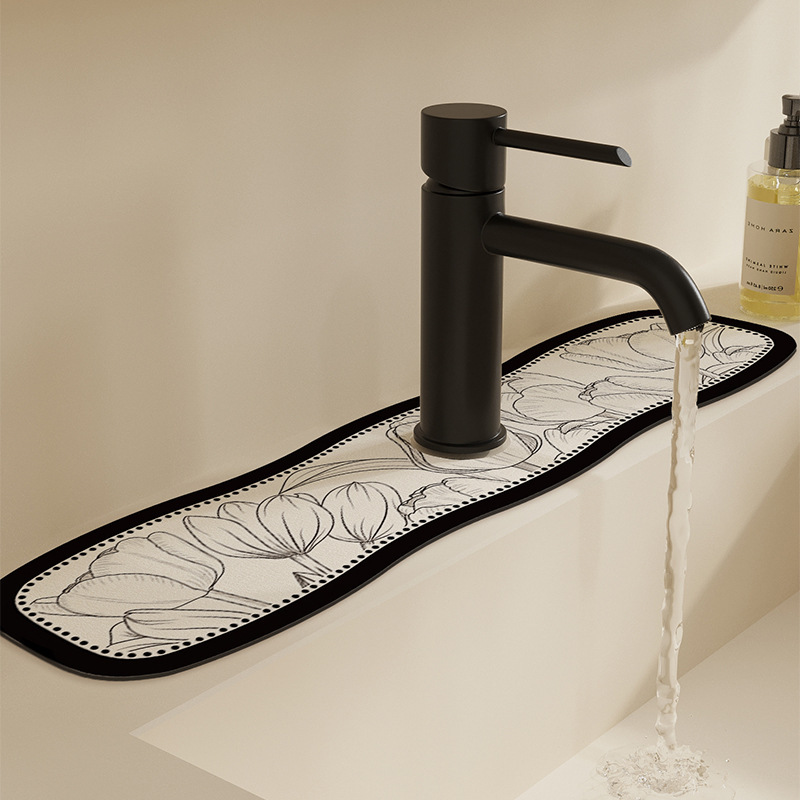 Bathroom Faucet Absorbent Pad Kitchen Diatom Mud Countertop Drain Pad Narrow Cartoon Washbasin Quick-Drying Anti-Splash Pad