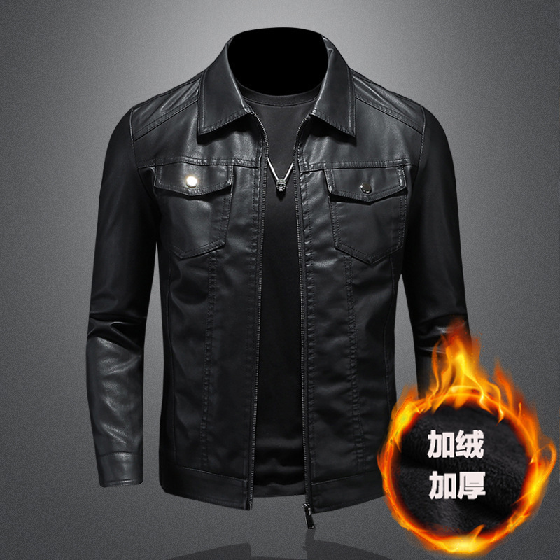 Motorcycle zipper leather jacket-velvet black / M