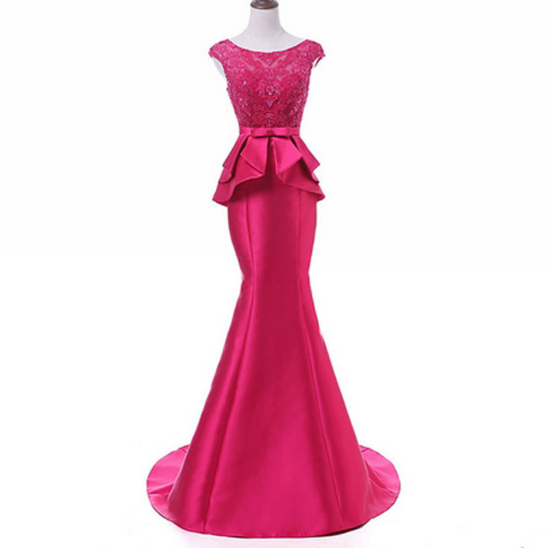 Nuevo vestido de noche vestido de novia europeo y americano Comercio exterior encaje con cuentas cuello redondo Amazon AliExpress deseo vestido de noche
