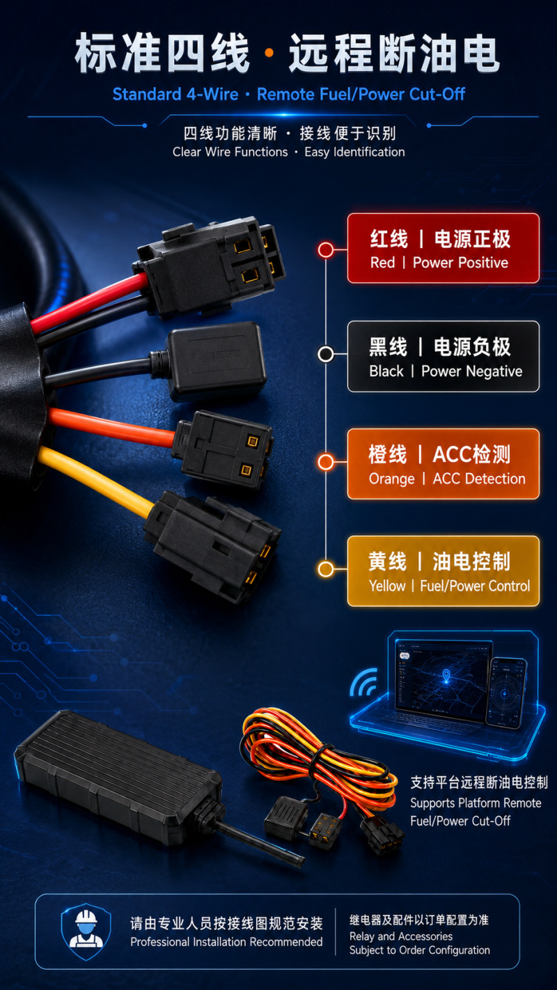 4G vehicle-mounted Beidou locator for cars, trucks, and electric vehicles, wired remote fuel and power cut-off fleet management terminal wholesale