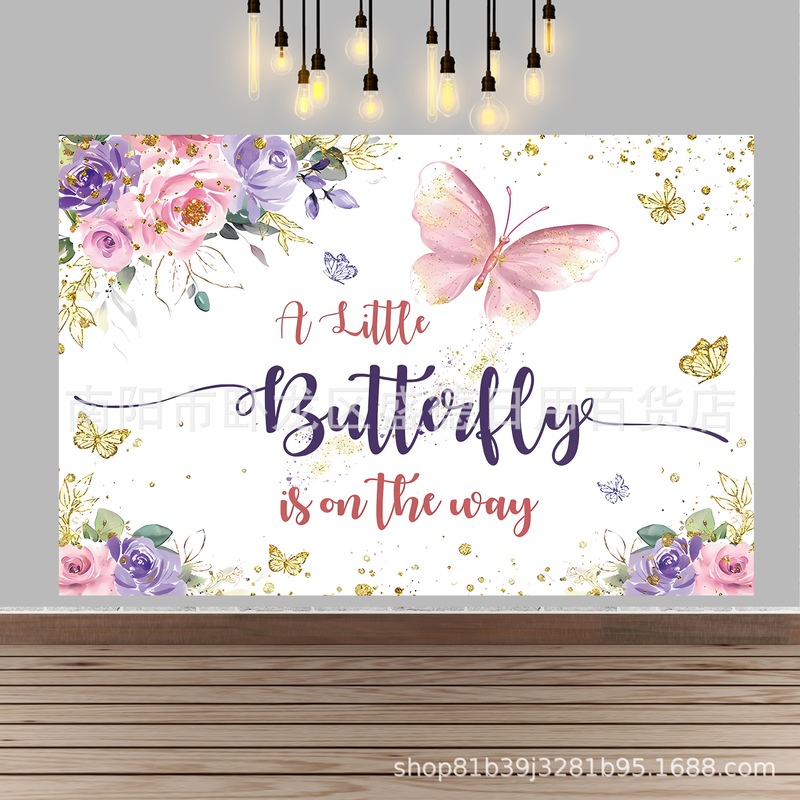 Amazon Small Butterfly Purple Pink Photo Banner Princess Girl Pregnancy Announcement Party Decoration Photography Background Cloth