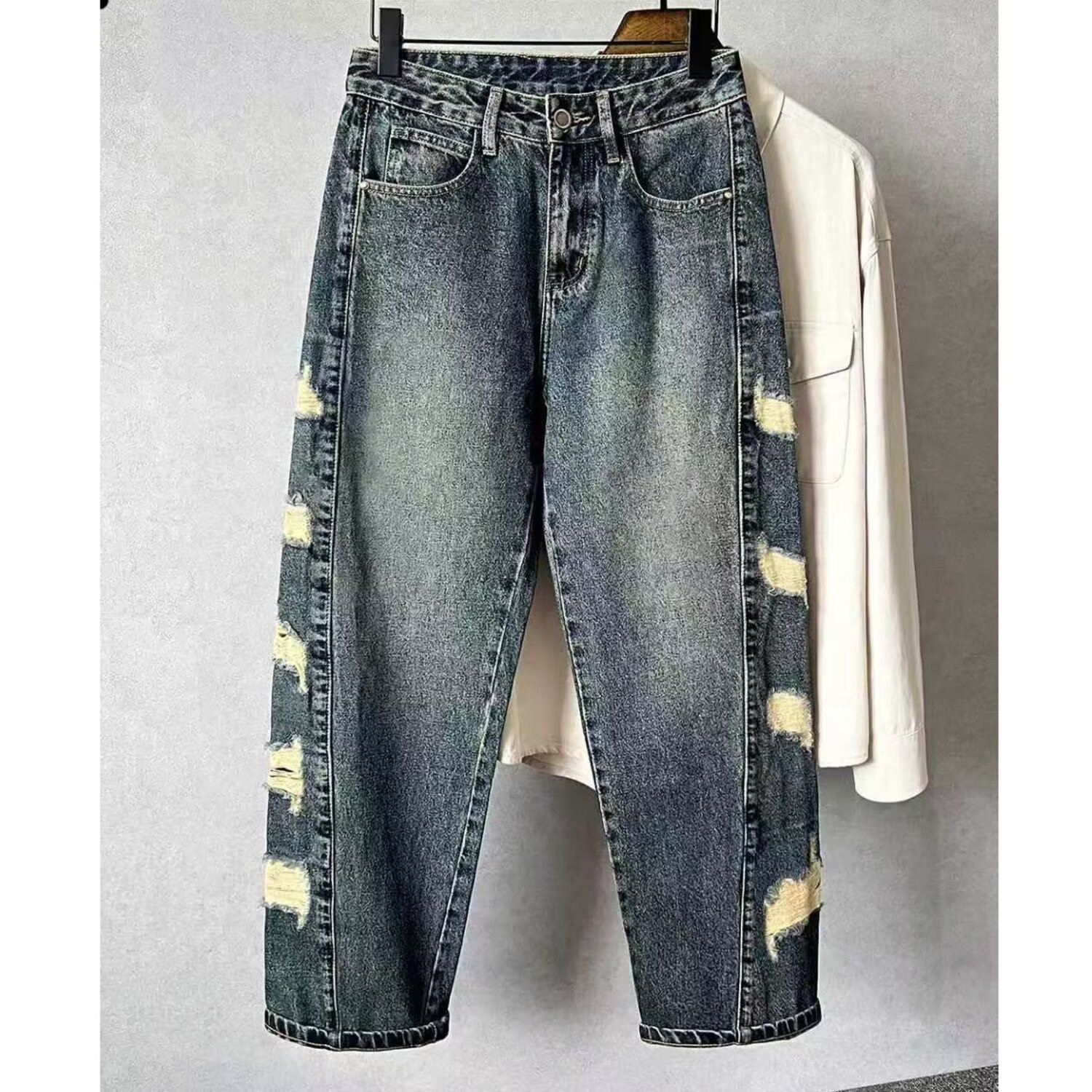 High End Men's Embroidered Straight Leg Jeans Loose Fit Casual Long Pants Trendy Brand Plus Size Autumn/Winter New Style 2025_mkmklike.com