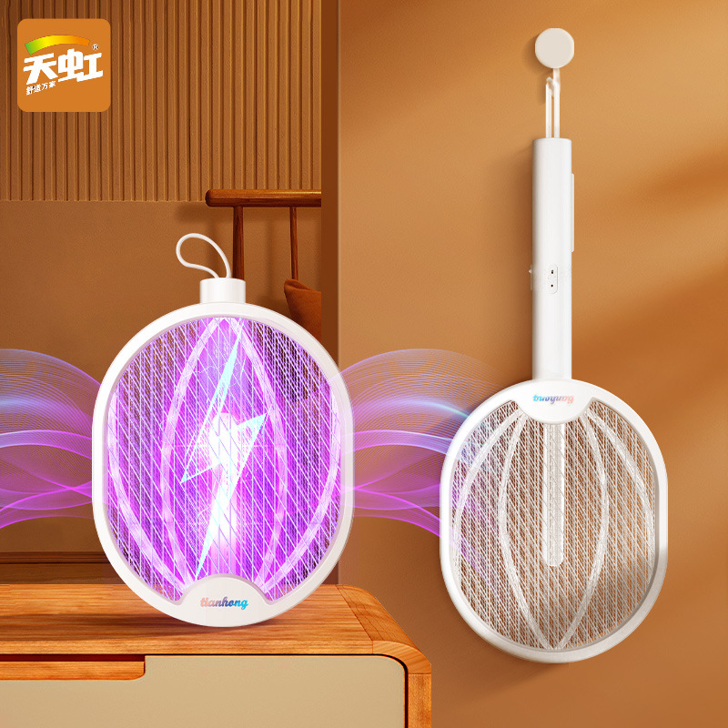 Tianhong LED 2-in -1 electric mosquito swatter rotatable USB rechargeable lithium-ion mosquito killer electric shock mosquito fly repellent generation