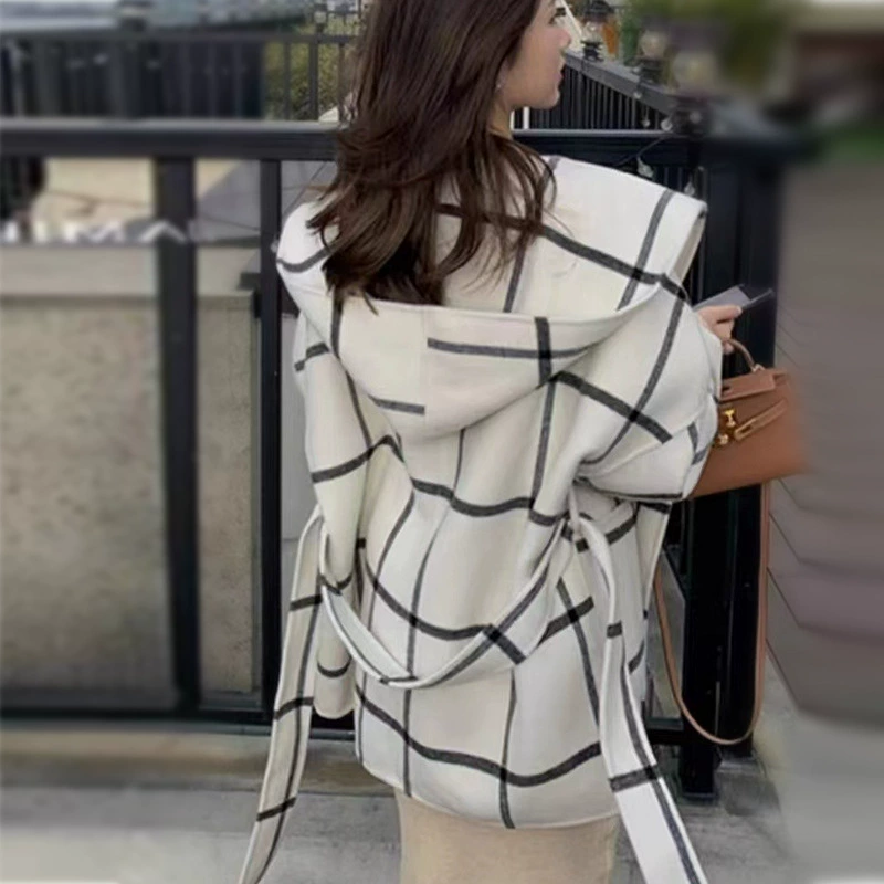 Осень-зима 2022, новое шерстяное Женское пальто с капюшоном в Корейском стиле, свободное элегантное двустороннее шерстяное пальто для женщин