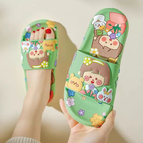 Cartoon Cute Sandals and Slippers Women's Internet Popular Ins Trendy Summer Outer Wear Girl's Heart Soft Bottom Non-Slip Home Bathroom Slippers