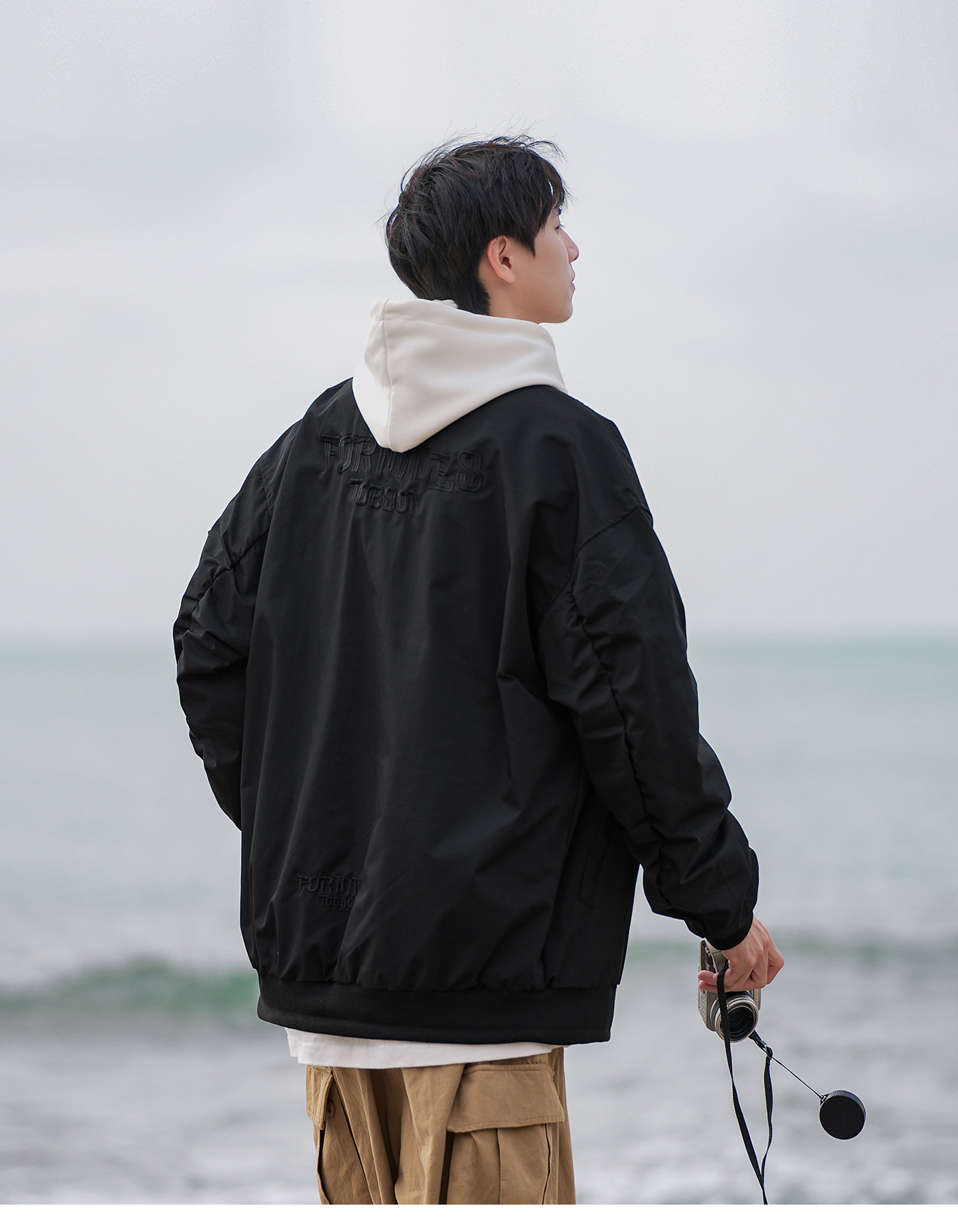 Stand up collar flight jacket for men, spring and autumn loose casual letter embroidery design, motorcycle suit_voghion.com