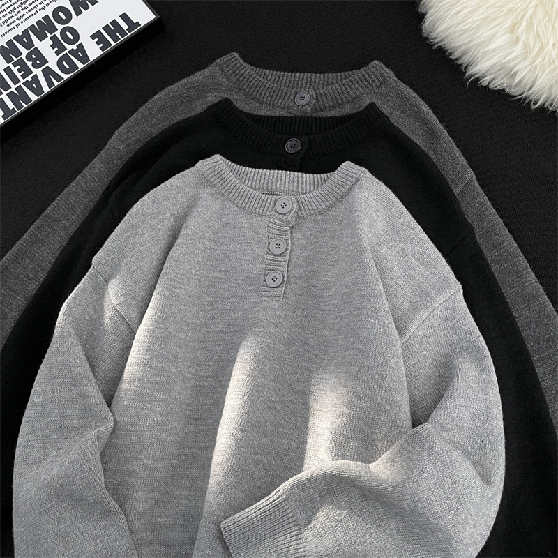 demi-season Japanese retro knitted sweater with a round collar