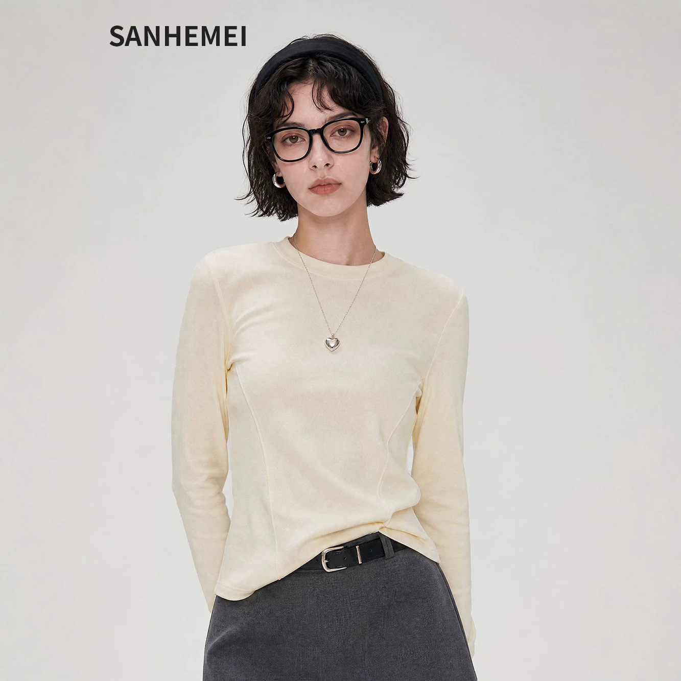Autumn/Winter New Style Half-High Neck Base Shirt Women's Slim Fit Long Sleeve T-Shirt with Top Stitching, Brushed Finish, Inner Layer Top