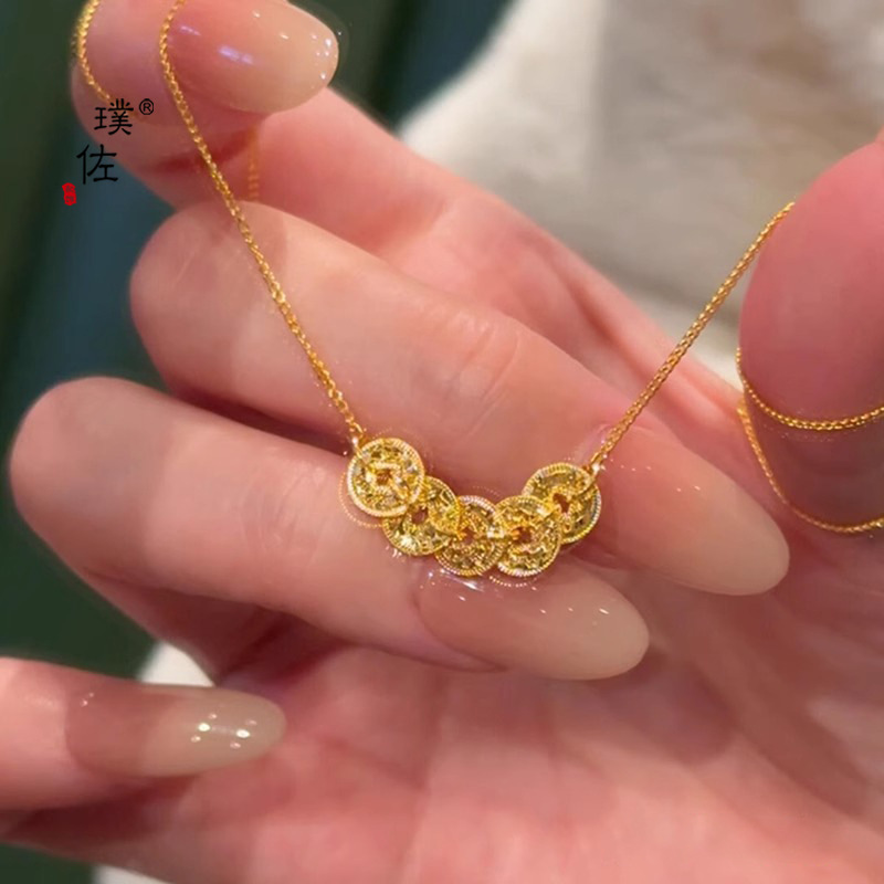 璞佐金店同款沙金碎碎冰錢幣項鍊手鍊女輕奢高級感錢多多小眾首飾
