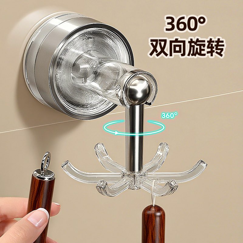 Ventosas de cocina gancho giratorio sin agujeros de perforación casera de cocina de cocina colgante de pared estante de utensilios de cocina multifuncional