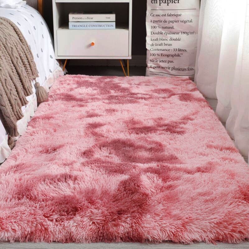 Alfombra teñida de seda sala de estar dormitorio alfombra roja alfombra de cama resistente a la suciedad fácil de cuidar alfombra de pierna alfombra de peluche de color sólido
