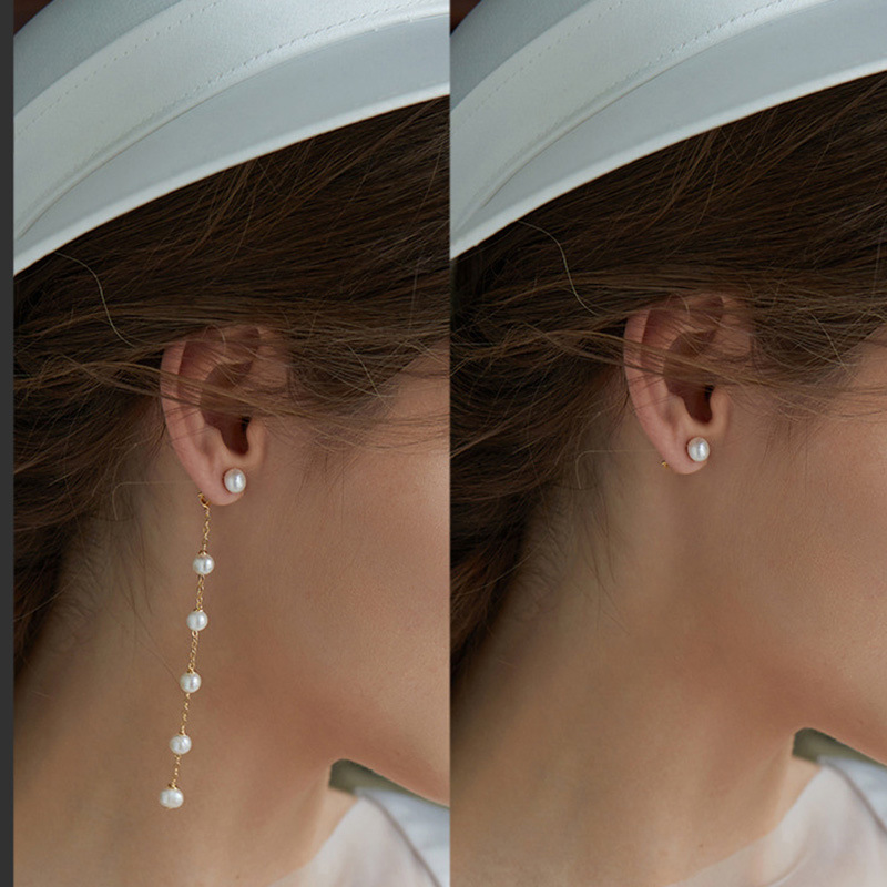 Long Pearl Tassel Earrings display picture 9