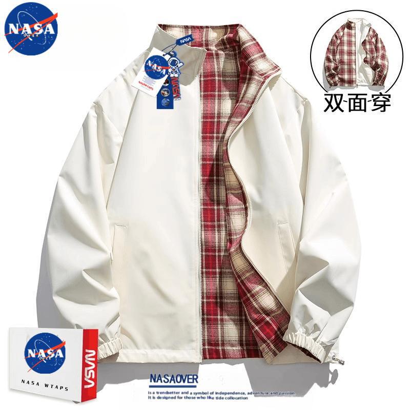 NASA Joint Autumn New Double-sided Jacket Plaid Collar Zipper Jacket for Men and Women with the Same Style Top for Couple