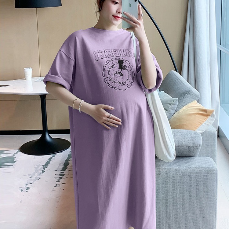 Maternity clothing Internet-famous fashion plus size dress summer T-shirt long knee-length skirt summer pregnant women's skirt