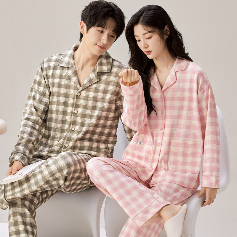 남녀 커플 잠옷 세트 카라 버튼 긴팔 긴바지 심플 봄가을 홈웨어